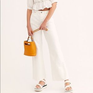 Free People Wide leg raw edge white denim jeans